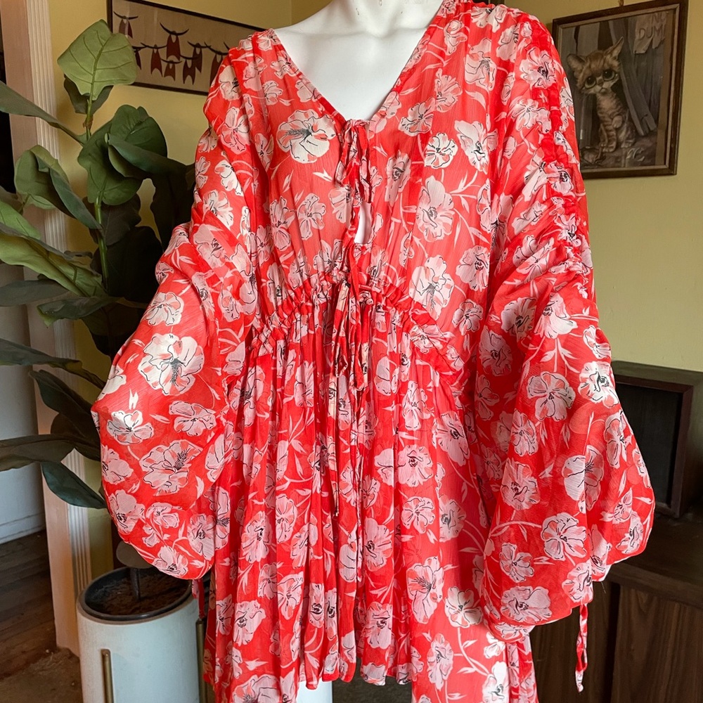 Ladies New BoHo tiered mini dress with drawstring details ORANGE SWIFTY